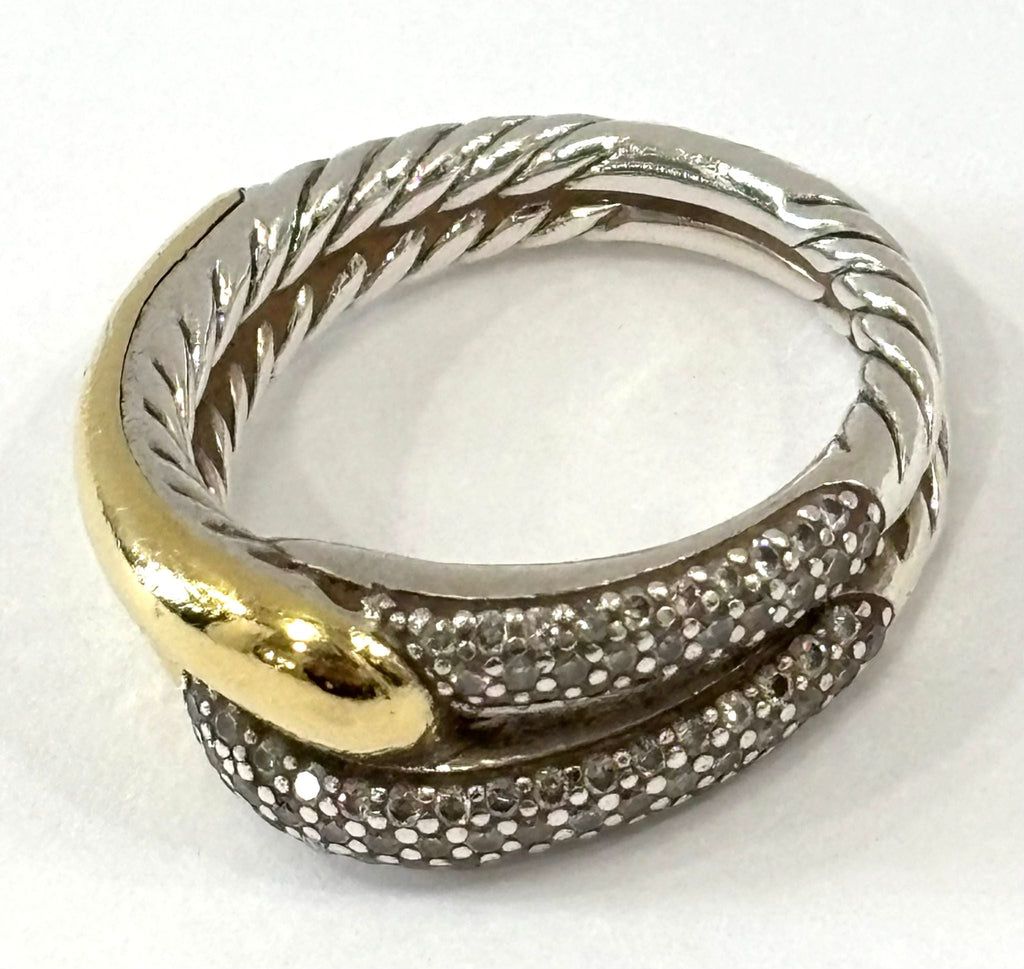 DY LABYRINTH STERLING SILVER 18K GOLD DIAMONDS SINGLE LOOP RING