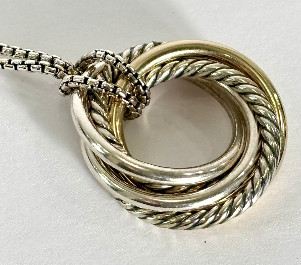 DY STERLING SILVER 14K GOLD CROSSOVER PENDANT NECKLACE