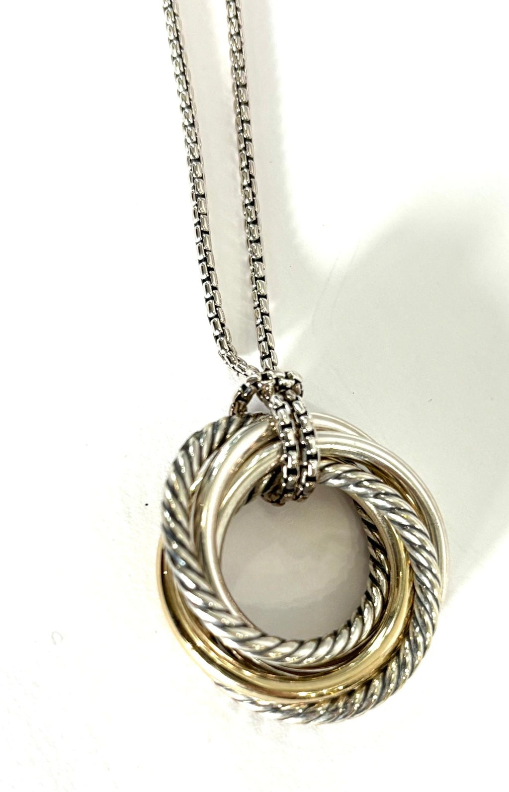 DY STERLING SILVER 14K GOLD CROSSOVER PENDANT NECKLACE