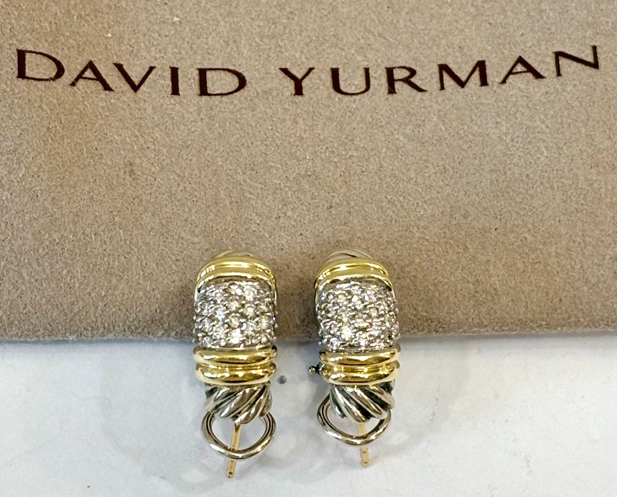 DY DIAMOND STERLING SILVER 18K GOLD SHRIMP EARCLIP EARRINGS