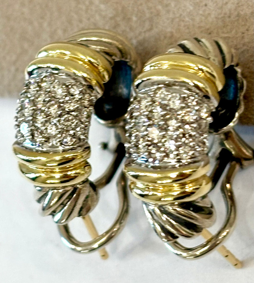 DY DIAMOND STERLING SILVER 18K GOLD SHRIMP EARCLIP EARRINGS