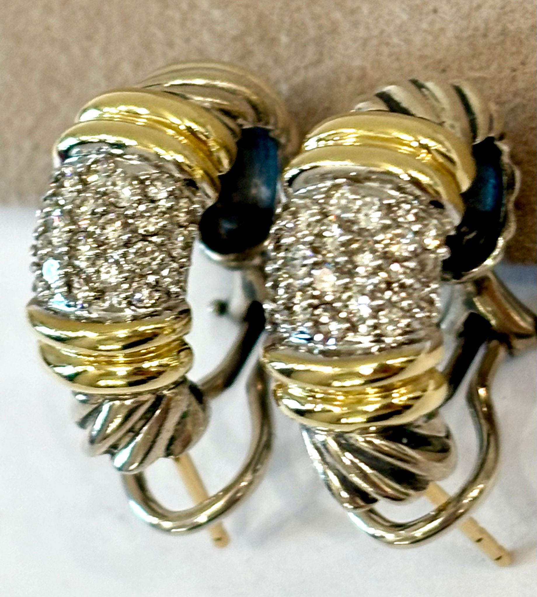 DY DIAMOND STERLING SILVER 18K GOLD SHRIMP EARCLIP EARRINGS