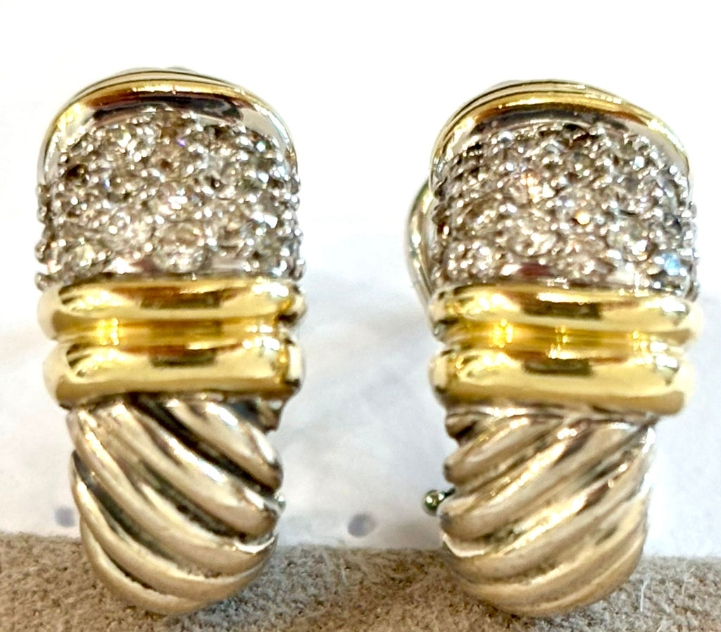 DY DIAMOND STERLING SILVER 18K GOLD SHRIMP EARCLIP EARRINGS