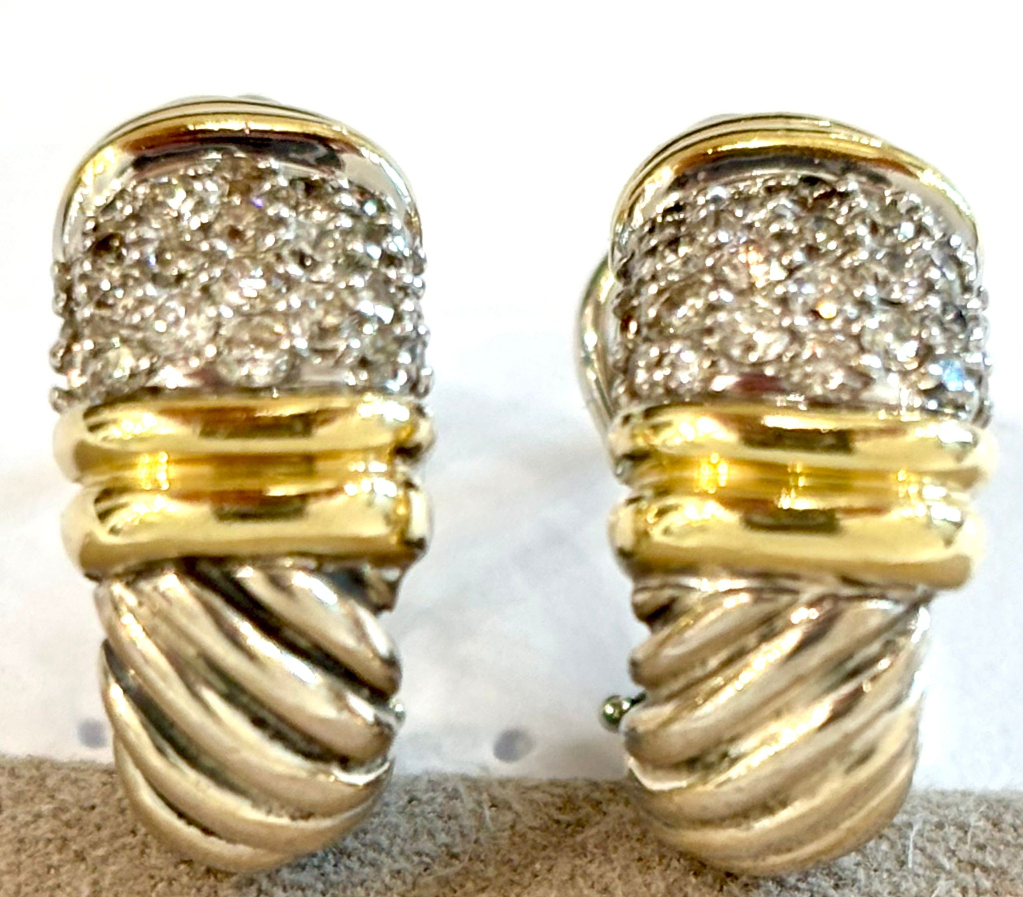 DY DIAMOND STERLING SILVER 18K GOLD SHRIMP EARCLIP EARRINGS