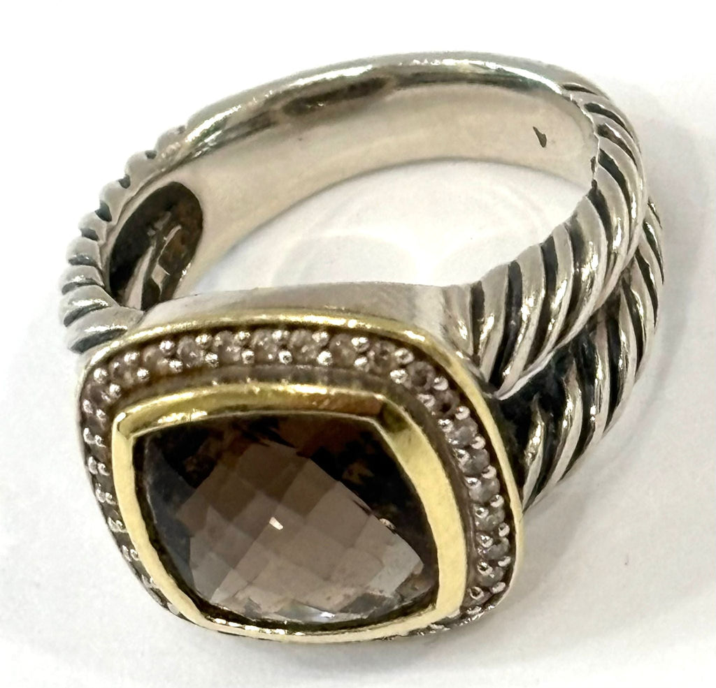 DY STERLING SILVER 18K GOLD SMOKY QUARTZ & DIAMOND ALBION RING