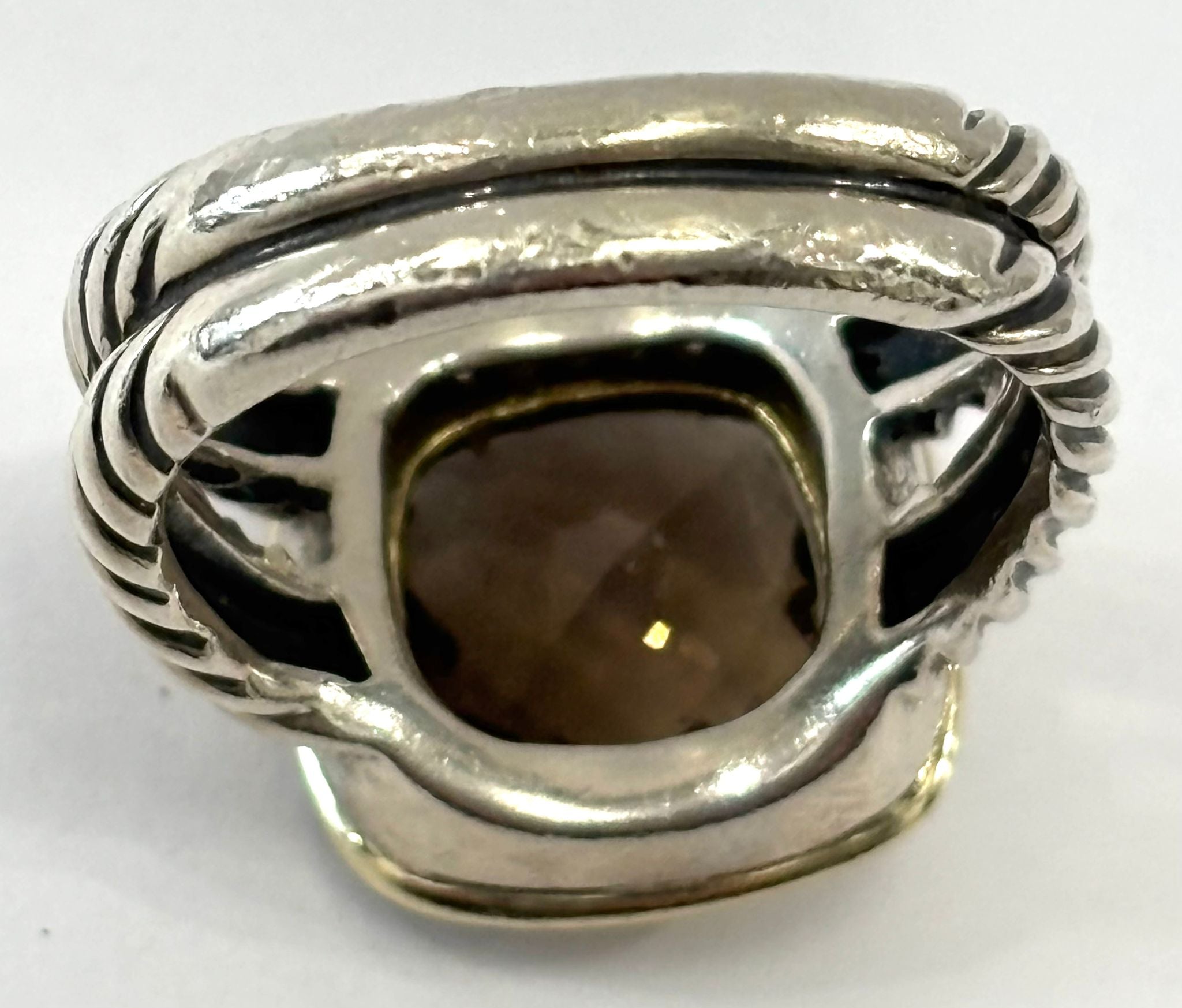 DY STERLING SILVER 18K GOLD SMOKY QUARTZ & DIAMOND ALBION RING
