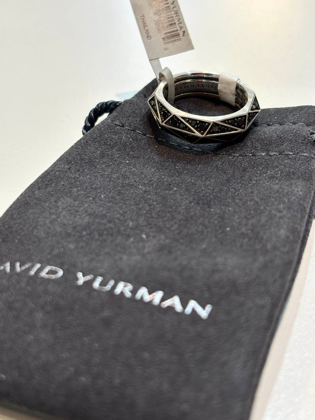 DAVID YURMAN TORQUED FACETED BAND RING IN STERLING SILVER WITH PAVE BLACK DIAMONDS