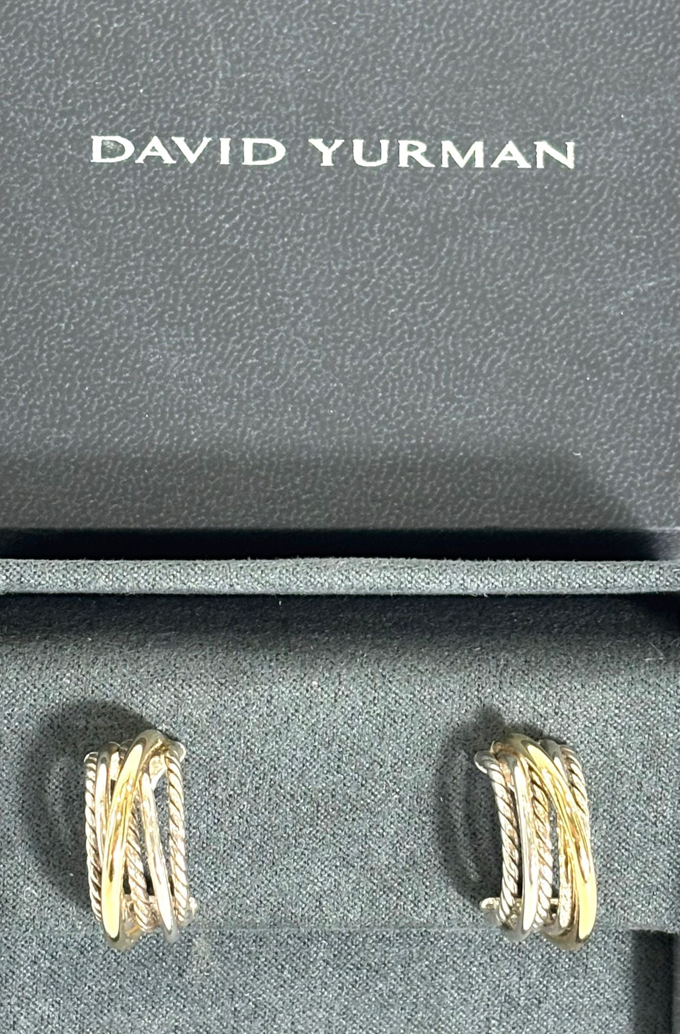DY STERLING SILVER 18K GOLD CROSSOVER SHRIMP EARRINGS