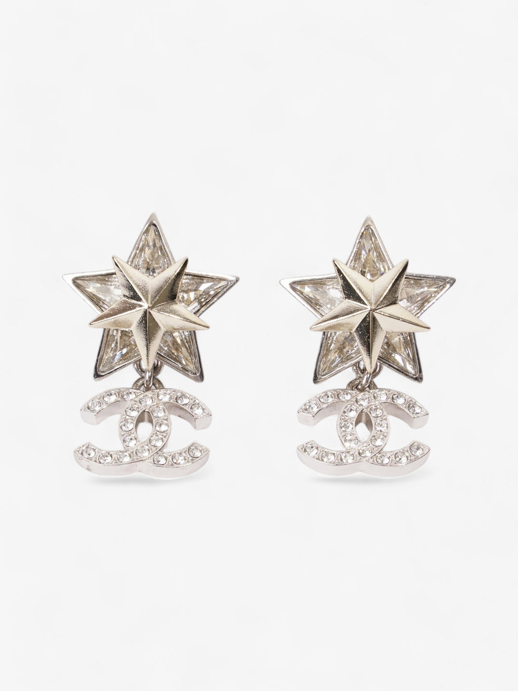 Chanel Star Drop CC Earrings Silver Base Metal