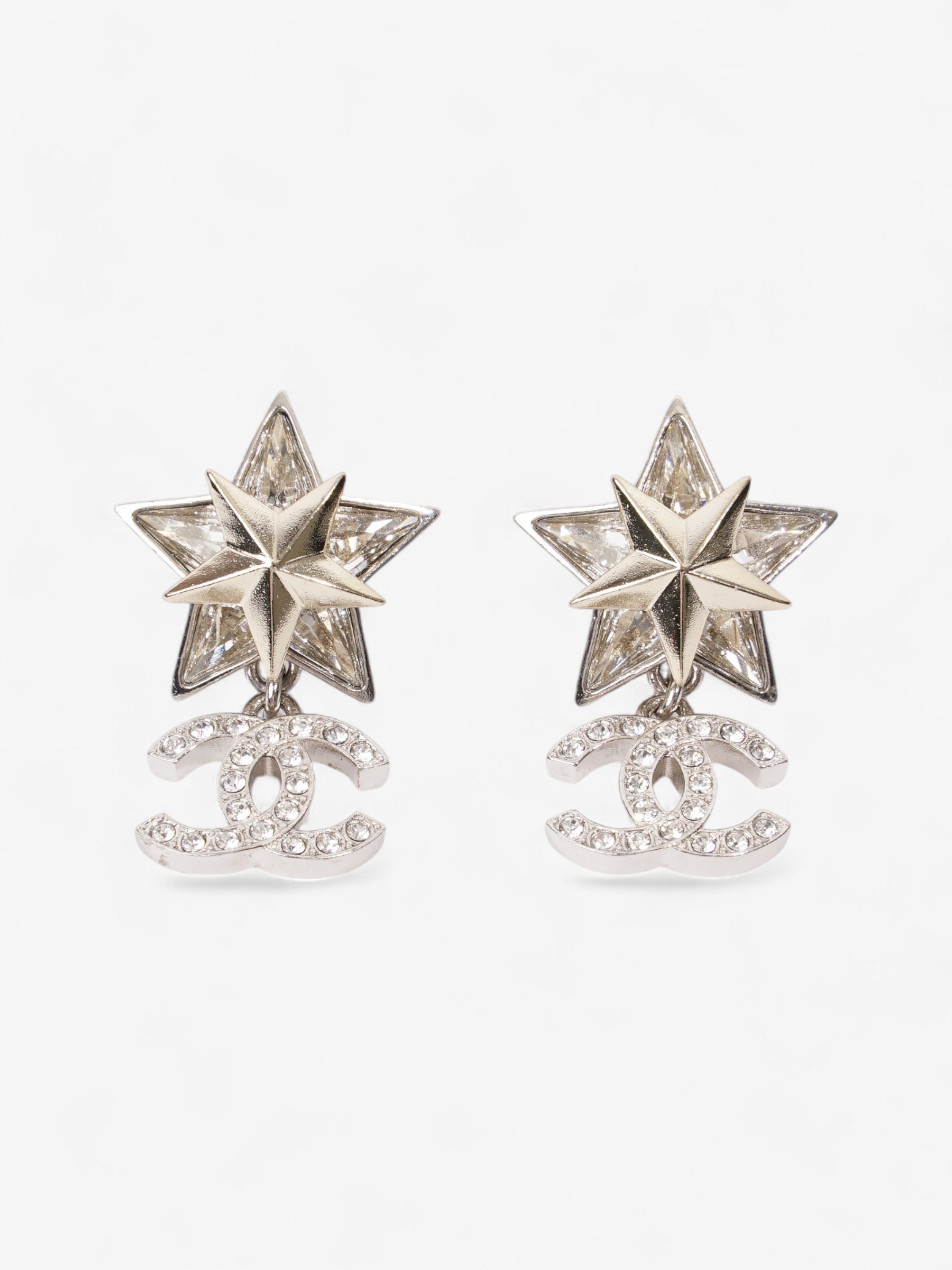 Chanel Star Drop CC Earrings Silver Base Metal