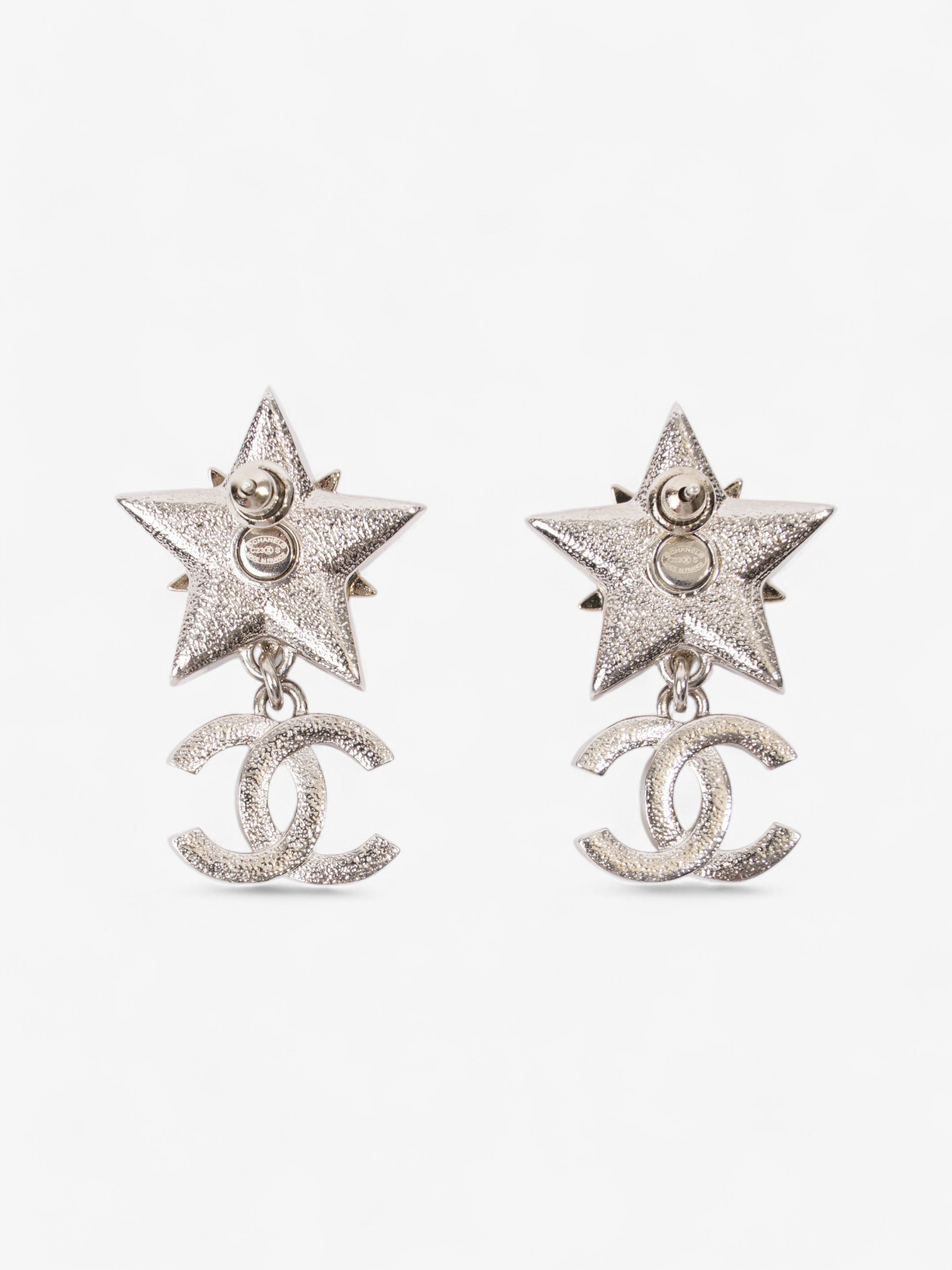 Chanel Star Drop CC Earrings Silver Base Metal