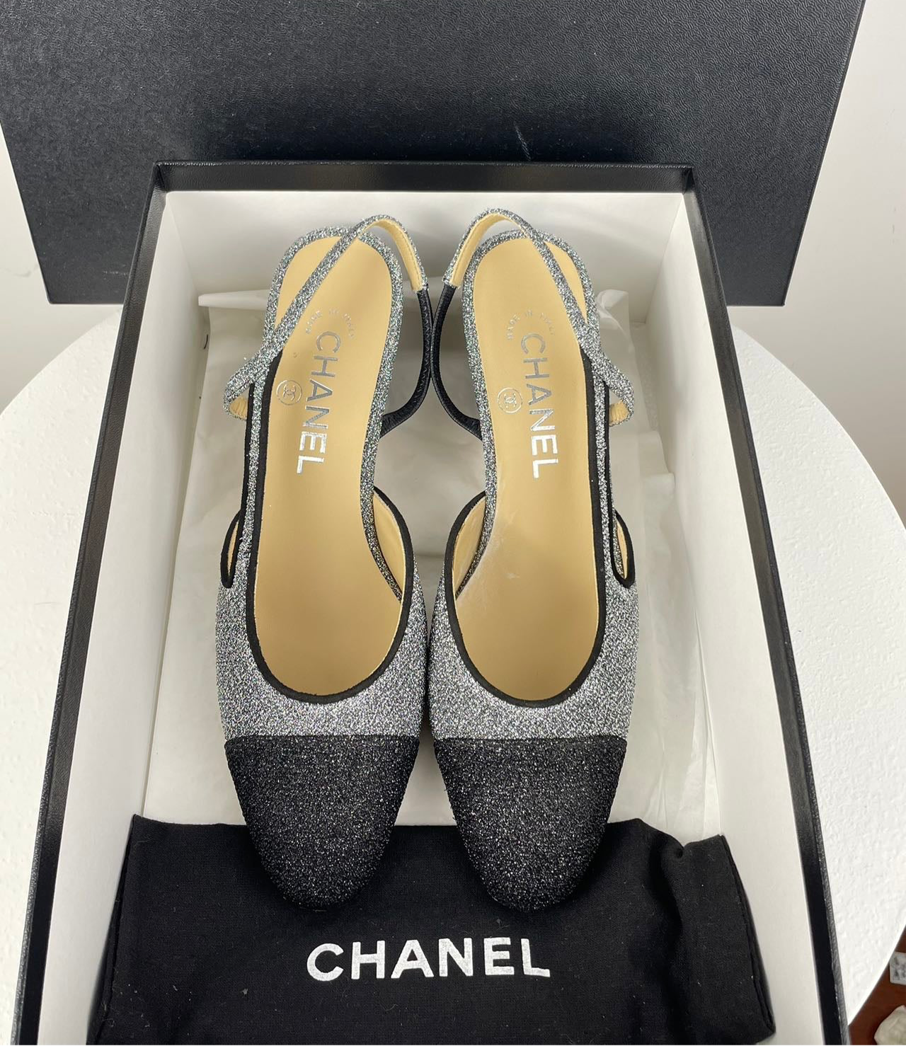 Chanel Glitter Slingback Pumps with CC Logo 37 Limited Edition