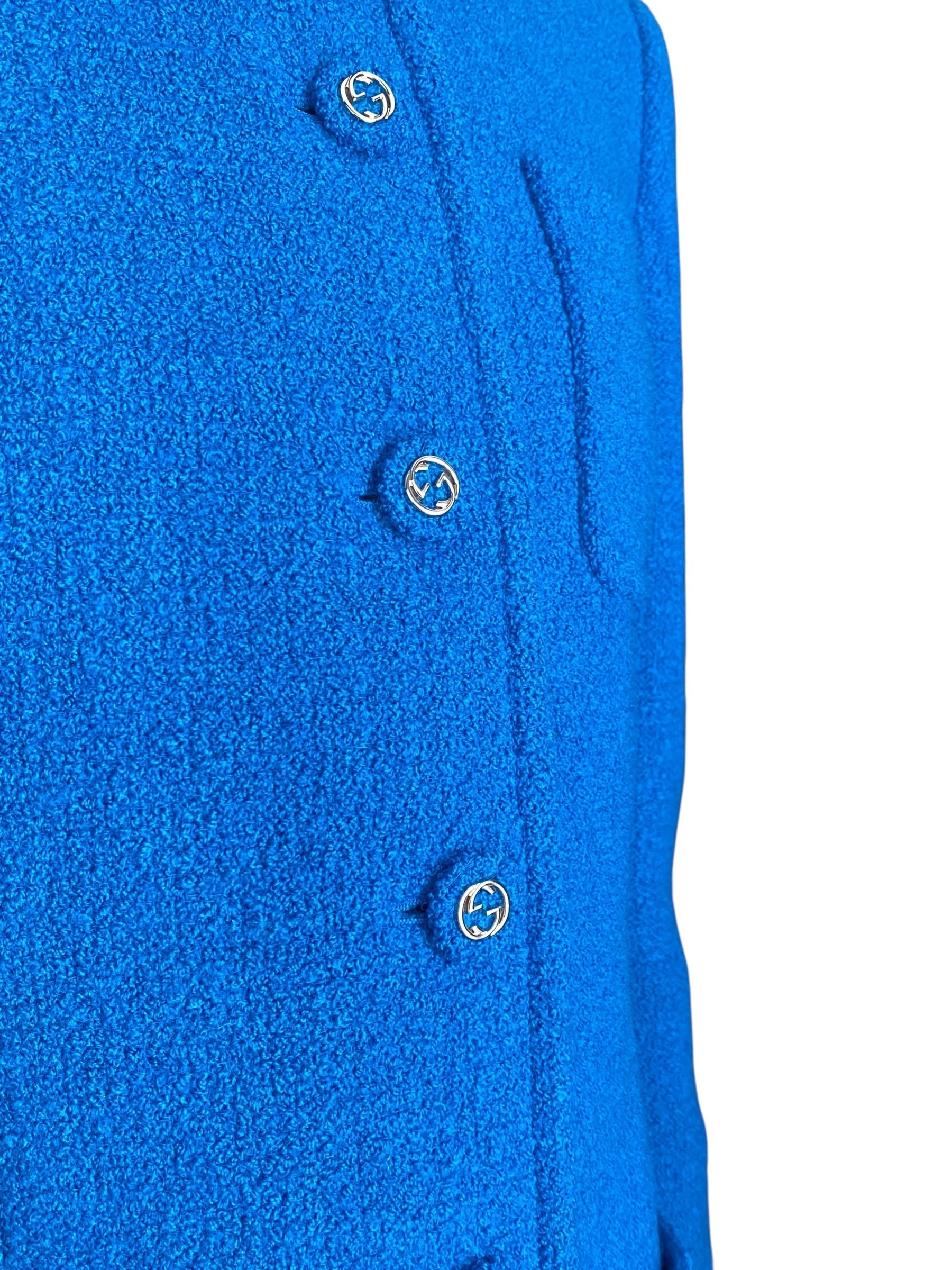 Gucci Blue 2025 Wool GG Button Coat - IT 42 / US 6