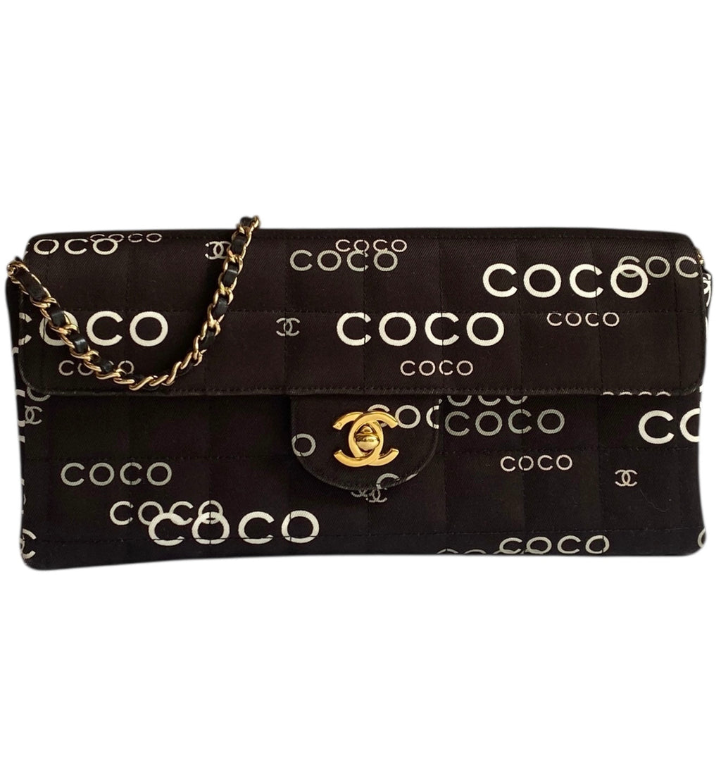 Chanel Vintage Brown Canvas Coco East West Single Flap Bag