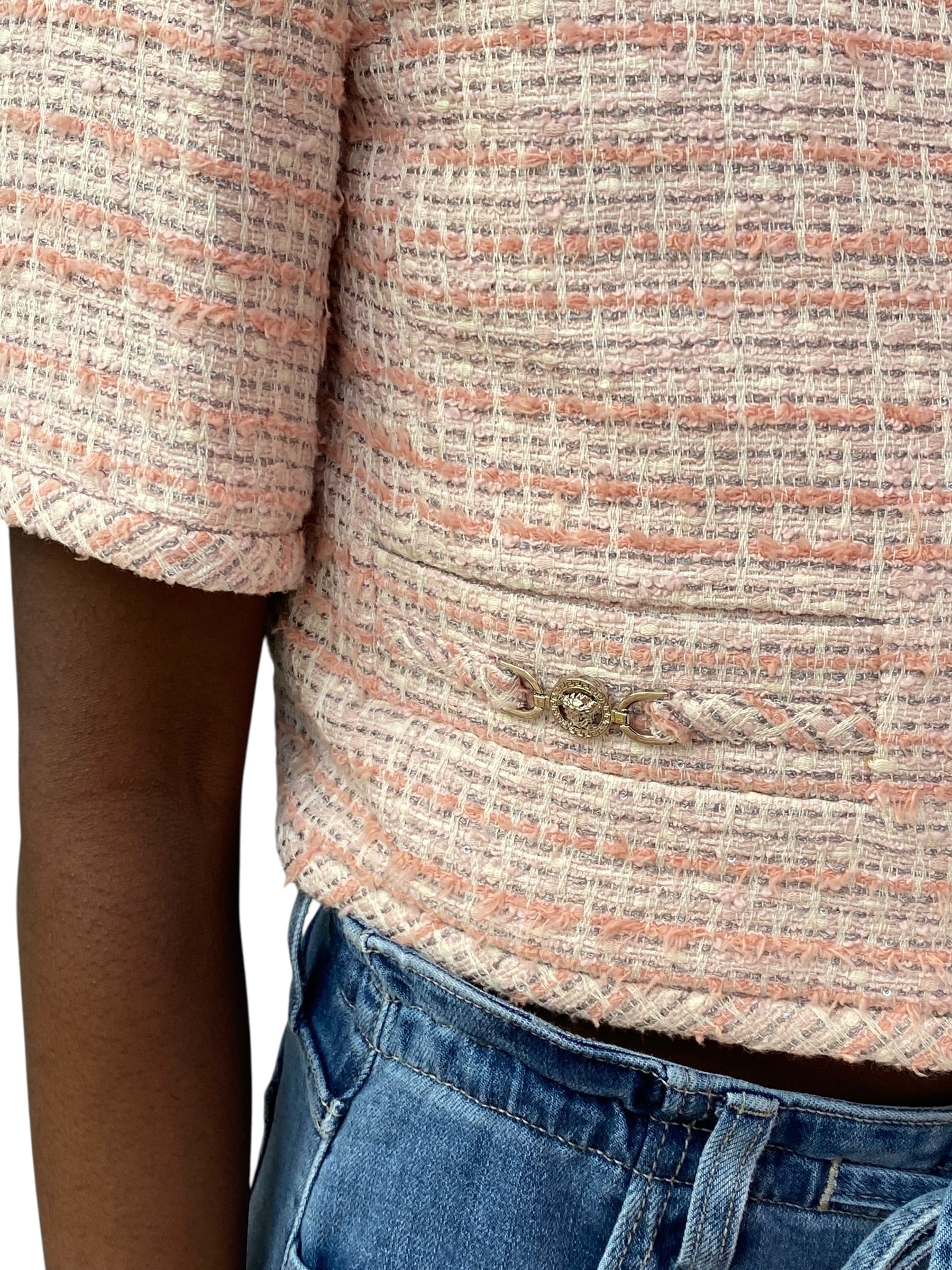 Versace Pink Cropped Tweed Jacket - 40