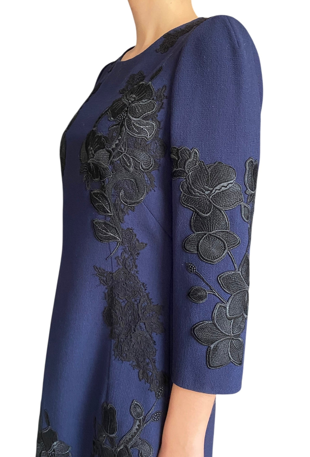 Dolce & Gabbana Navy Floral Lace Applique Mini Dress - 46 / US 10