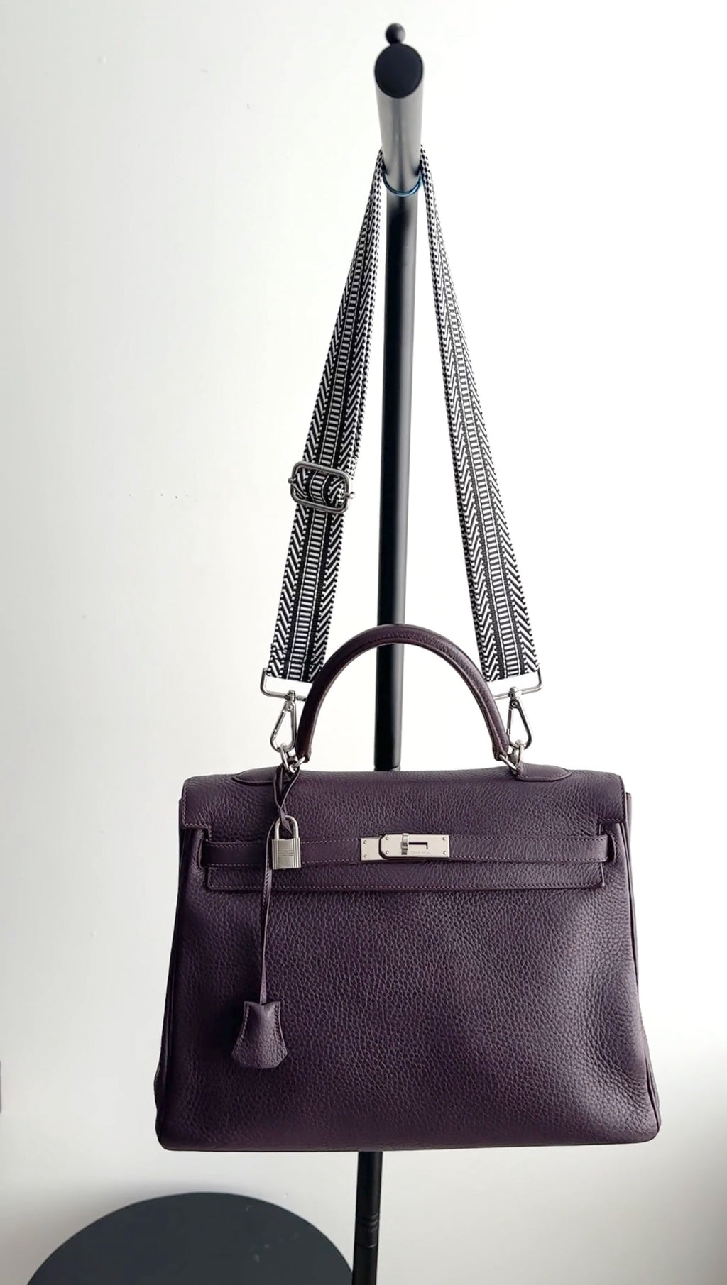 Hermes Dark Purple Clemence Kelly 35 Retourne PHW Bag