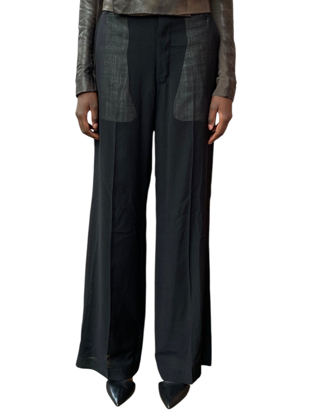 Rick Owens Black Sheer Wide Leg Trousers - 42 / US 8