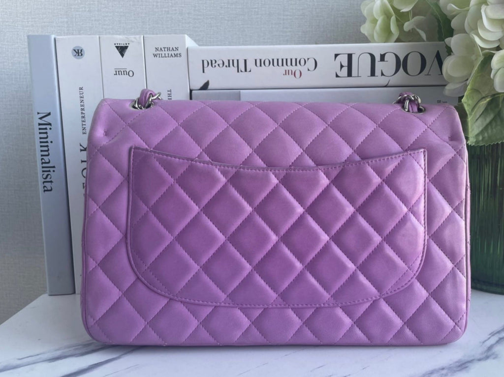 Chanel Purple Jumbo Classic Double Flap Bag in Lambskin Leather with Silver Hardware