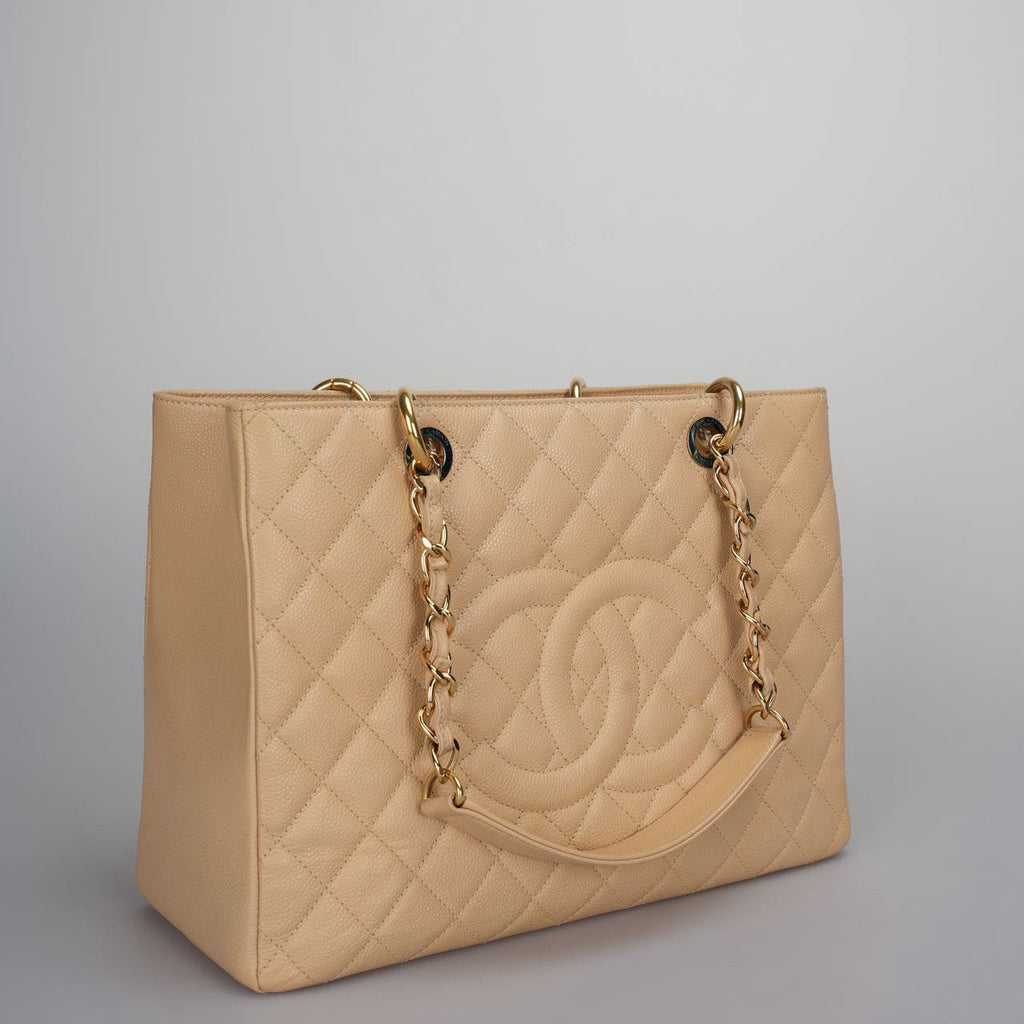 Chanel Beige Grand Shopping Tote Beige GST Bag in Caviar Leather with Gold Hardware