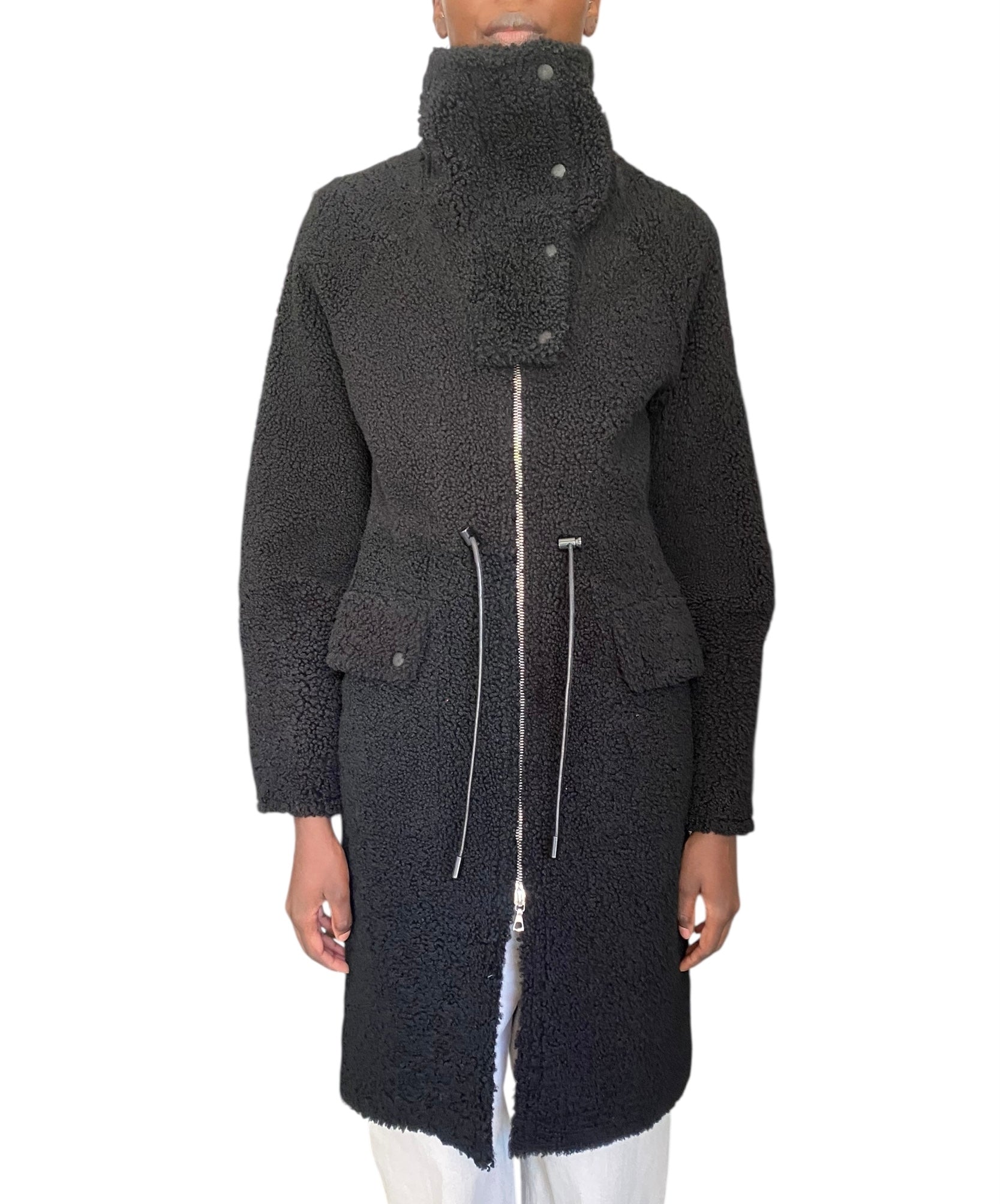 Yves Salomon Black Shearling Coat - 36 / US 4