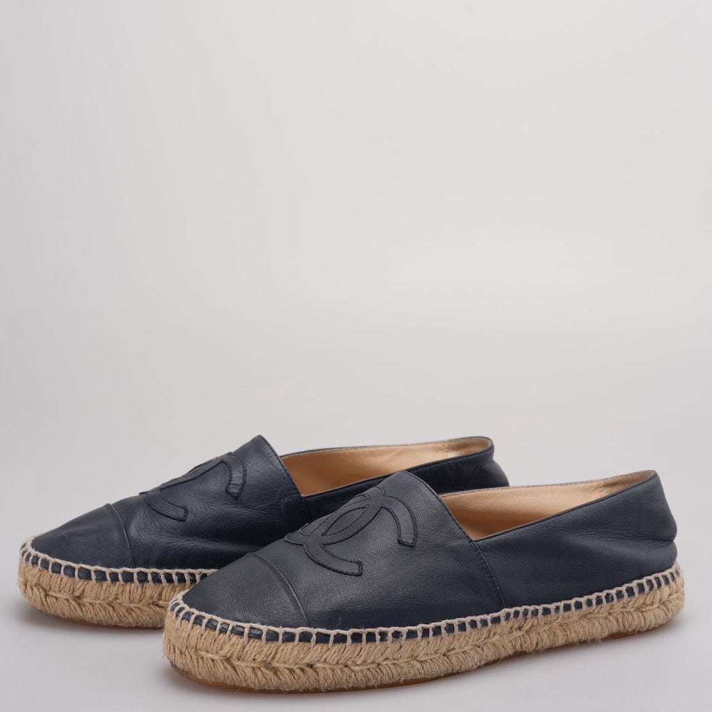 Chanel Blue Ieather CC Logo Espadrilles Size 39