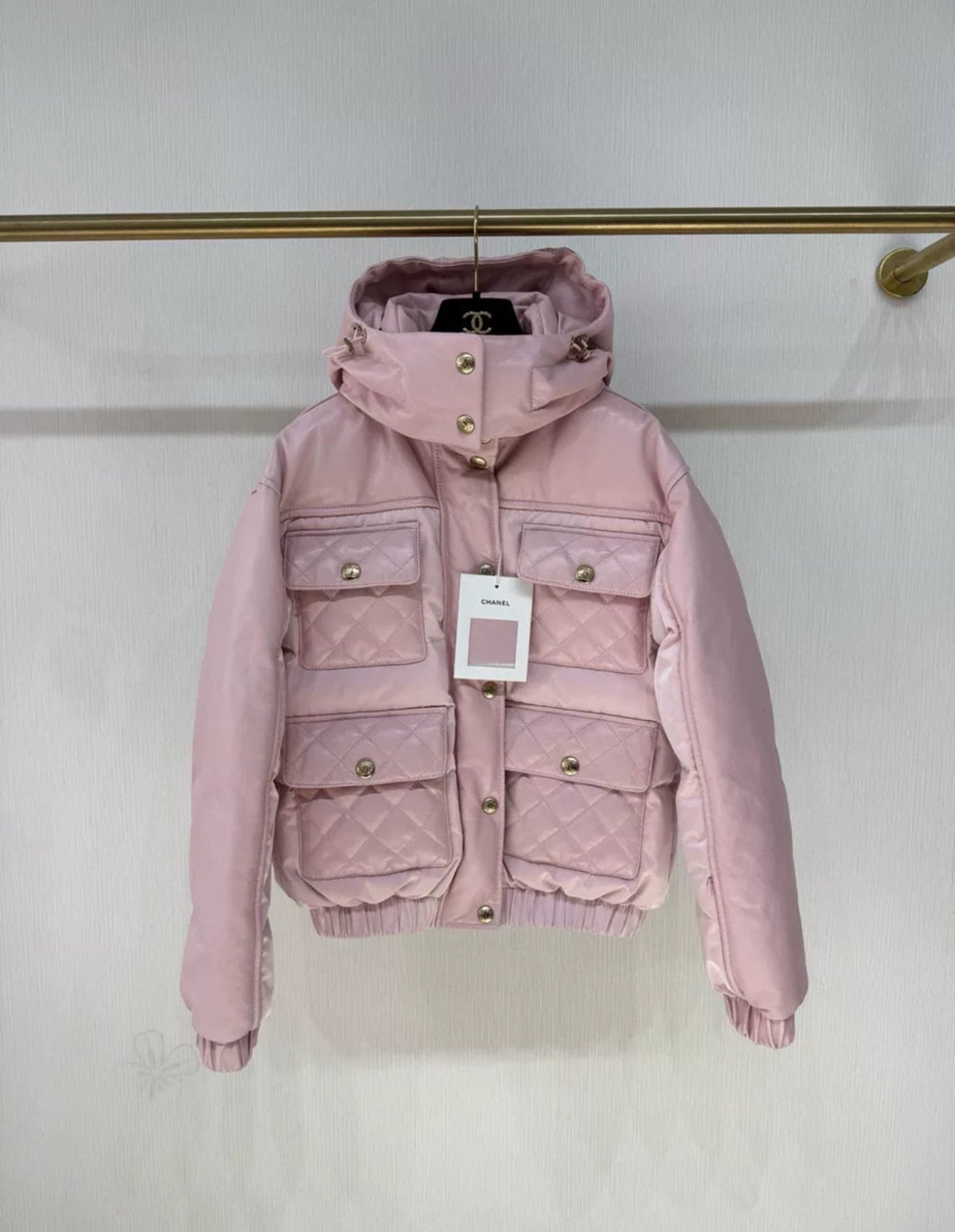 Chanel 22N coco neige ski series pink leather down jacket
