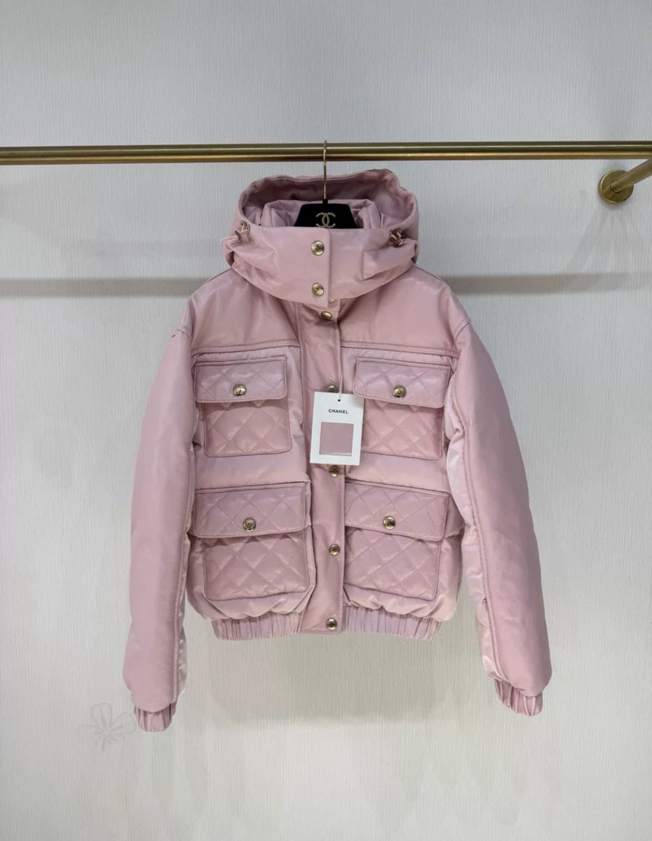 Chanel 22N coco neige ski series pink leather down jacket