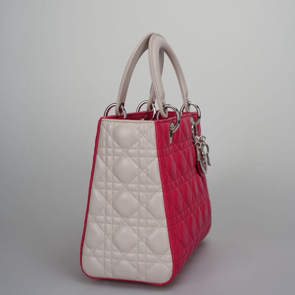 Christian Dior Lady Dior Bag Cannage Medium Handbag in Lambskin Leather  Red White