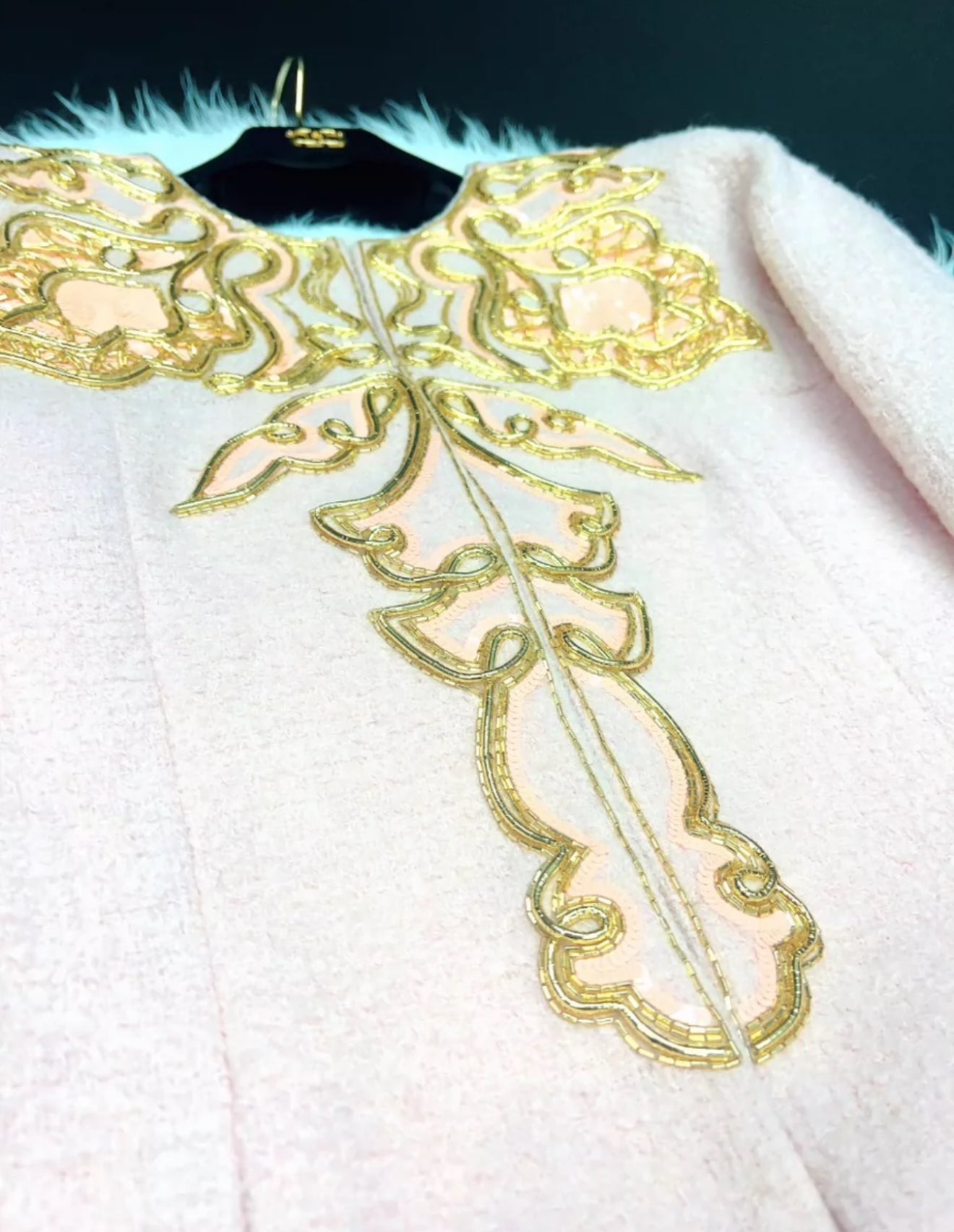 Chanel 21A Embroidered wool tweed pale pink & gold