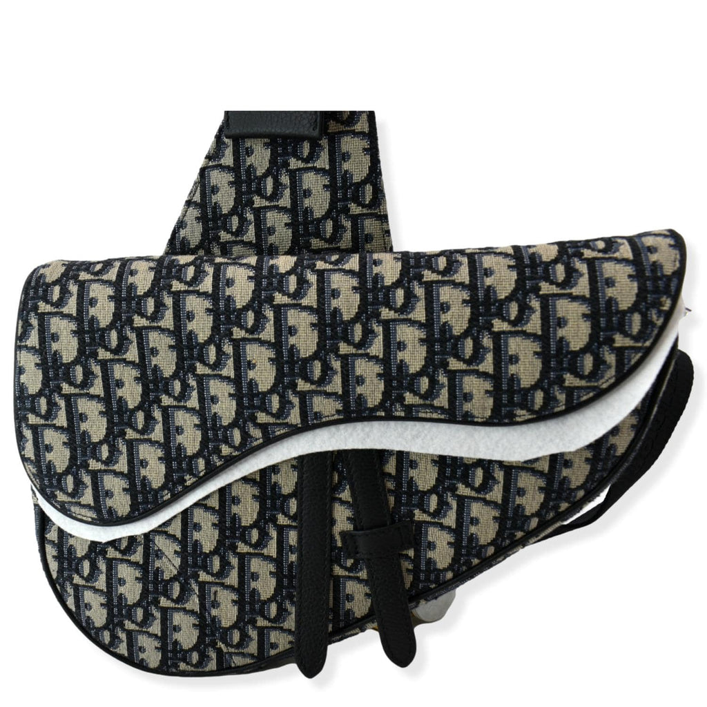 CHRISTIAN DIOR Saddle Oblique Jacquard Crossbody Bag Navy Grey