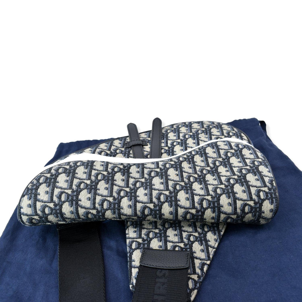 CHRISTIAN DIOR Saddle Oblique Jacquard Crossbody Bag Navy Grey