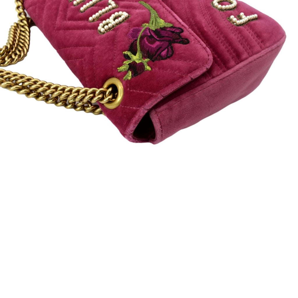 GUCCI Blind For Love Marmont Embroidered Velvet Shoulder Bag Red 443496