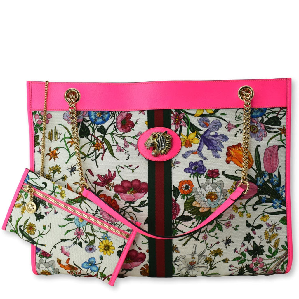 GUCCI Floral Rajah Large Canvas Leather Tote Bag Multicolor 537219