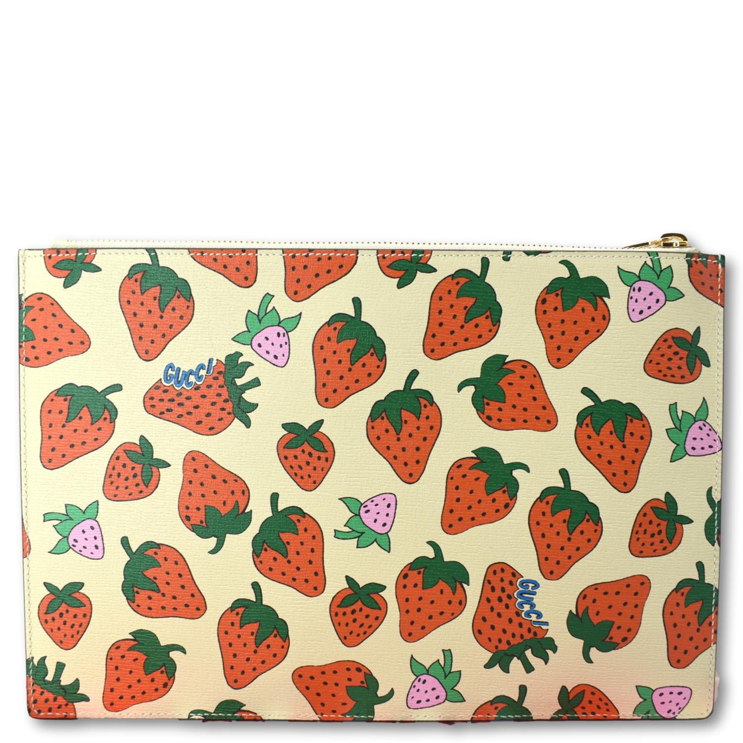GUCCI Zumi Strawberry Printed Leather Pouch Multicolor 570728