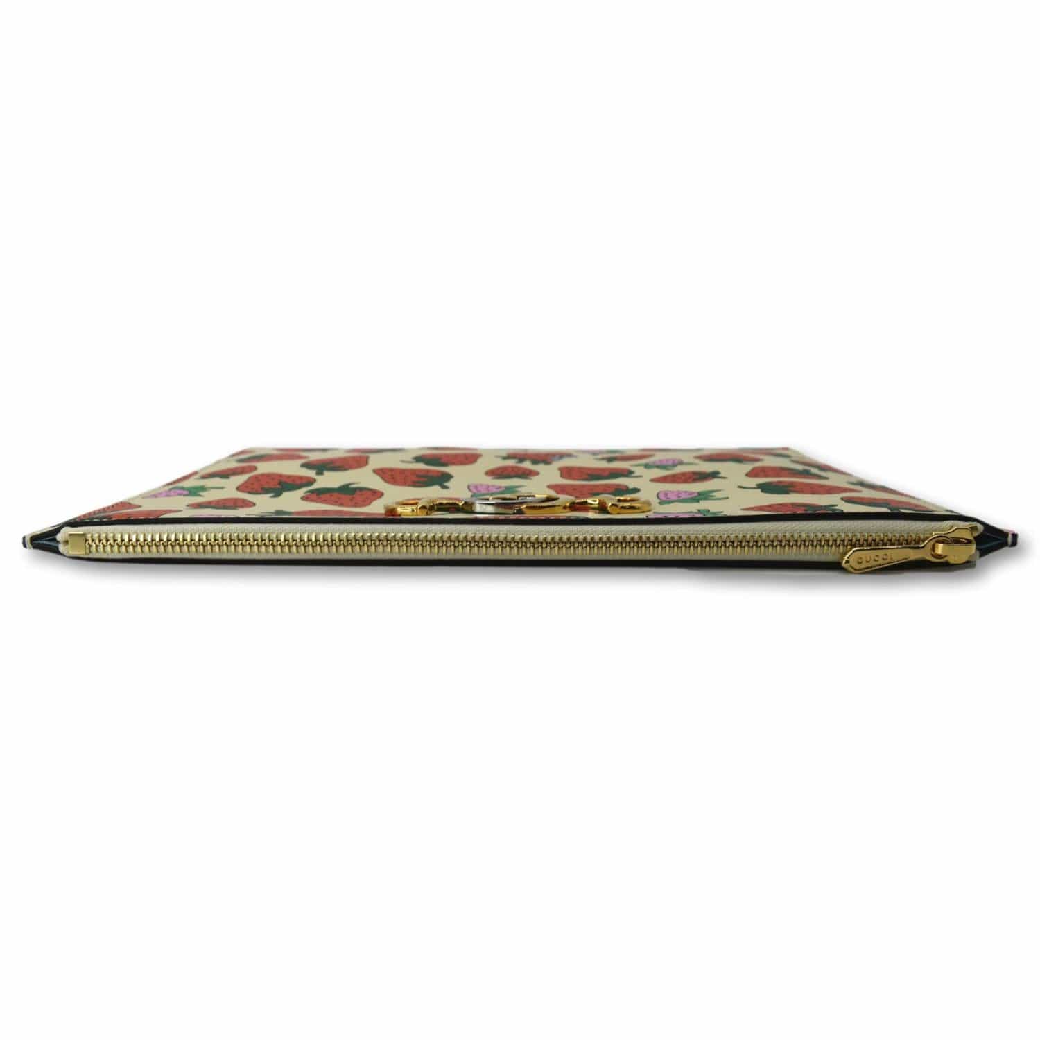 GUCCI Zumi Strawberry Printed Leather Pouch Multicolor 570728