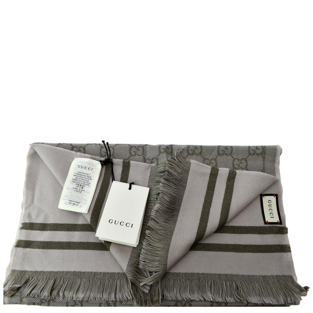 GUCCI GG Scarf Grey Wool 544619