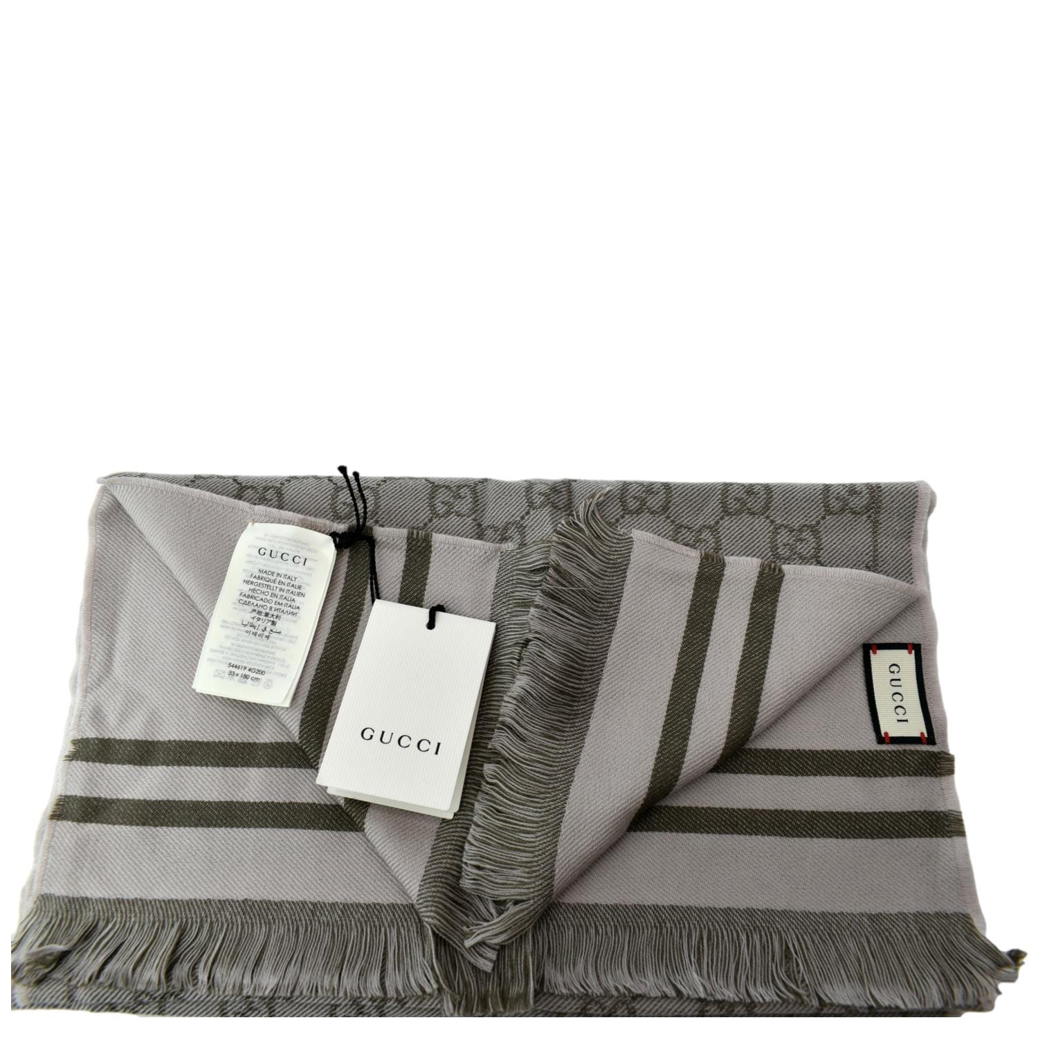 GUCCI GG Scarf Grey Wool 544619