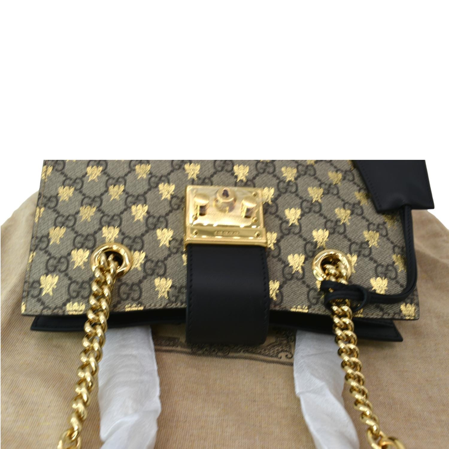 Gucci Ophidia Bees Padlock Small GG Supreme Canvas Tote Bag Beige 498156