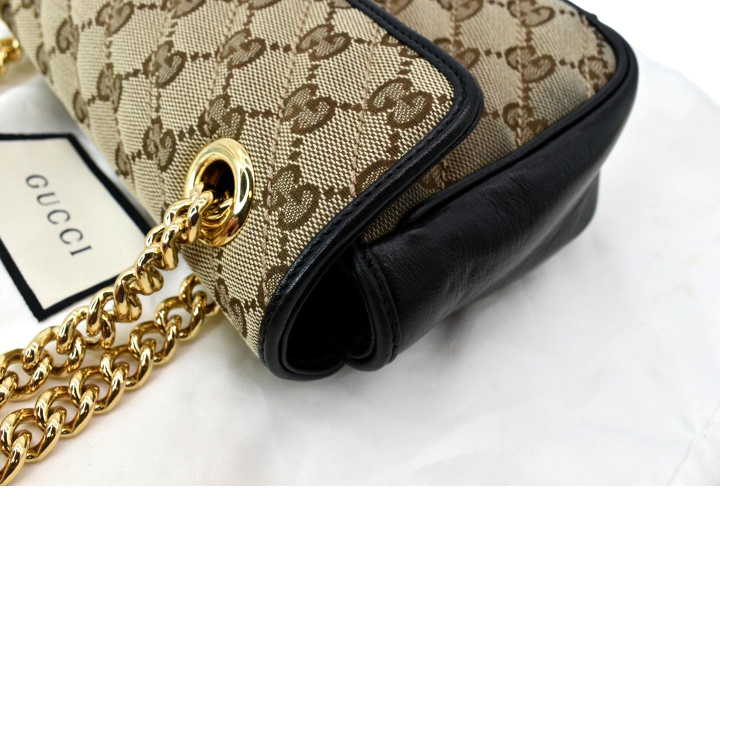 GUCCI GG Marmont Mini Canvas Leather Shoulder Bag Beige 446744