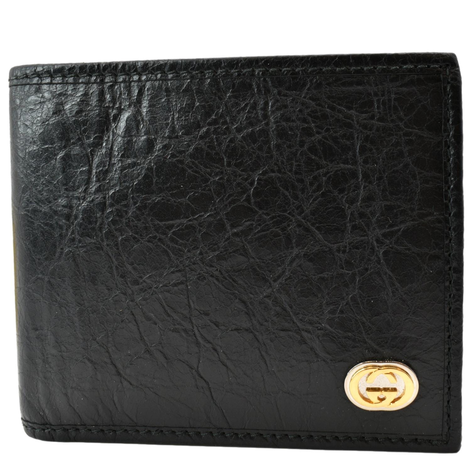 GUCCI Interlocking G Bi-Fold Calfskin Leather Wallet Black 575985