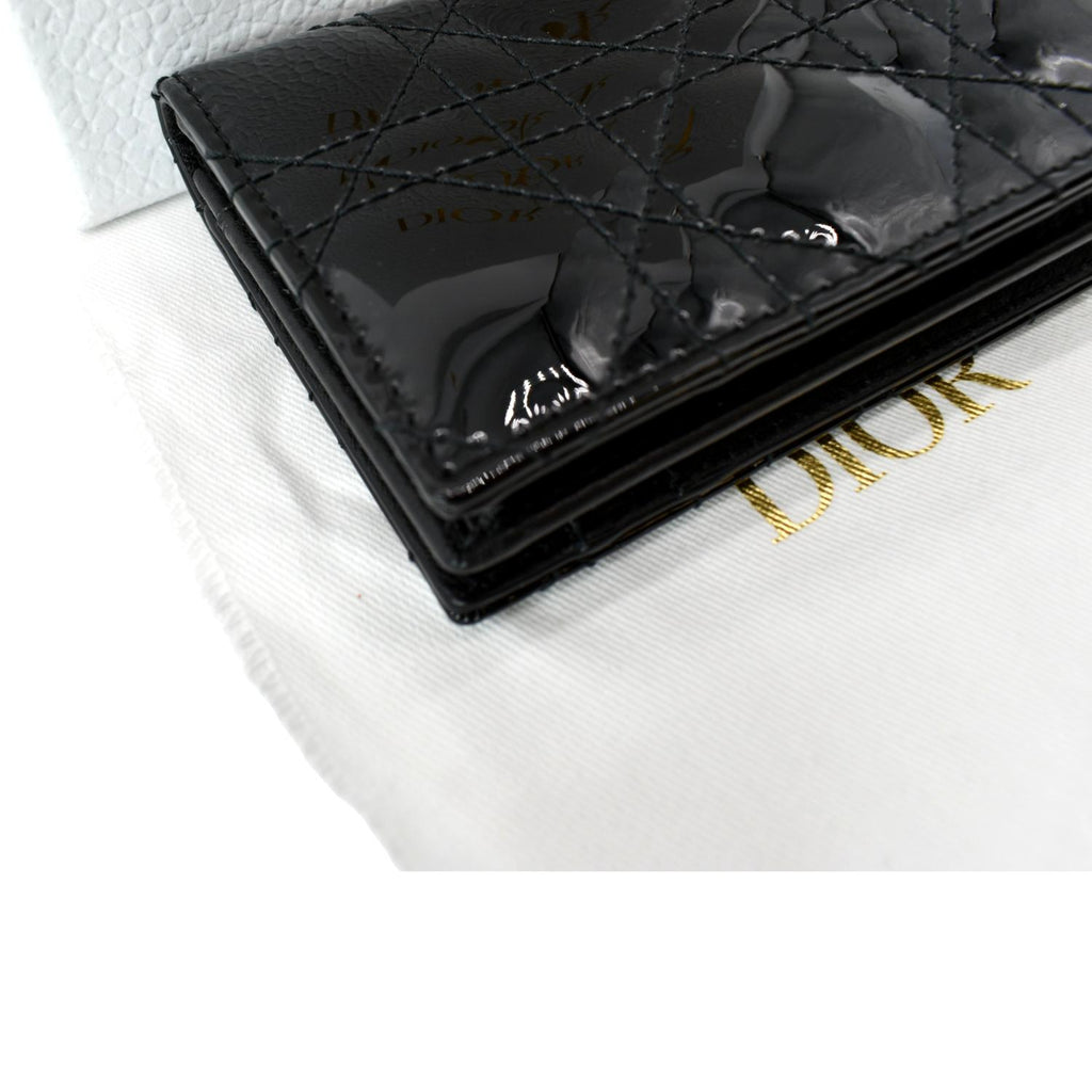 CHRISTIAN DIOR Mini Lady Dior Cannage Calfskin Leather Compact Wallet Black