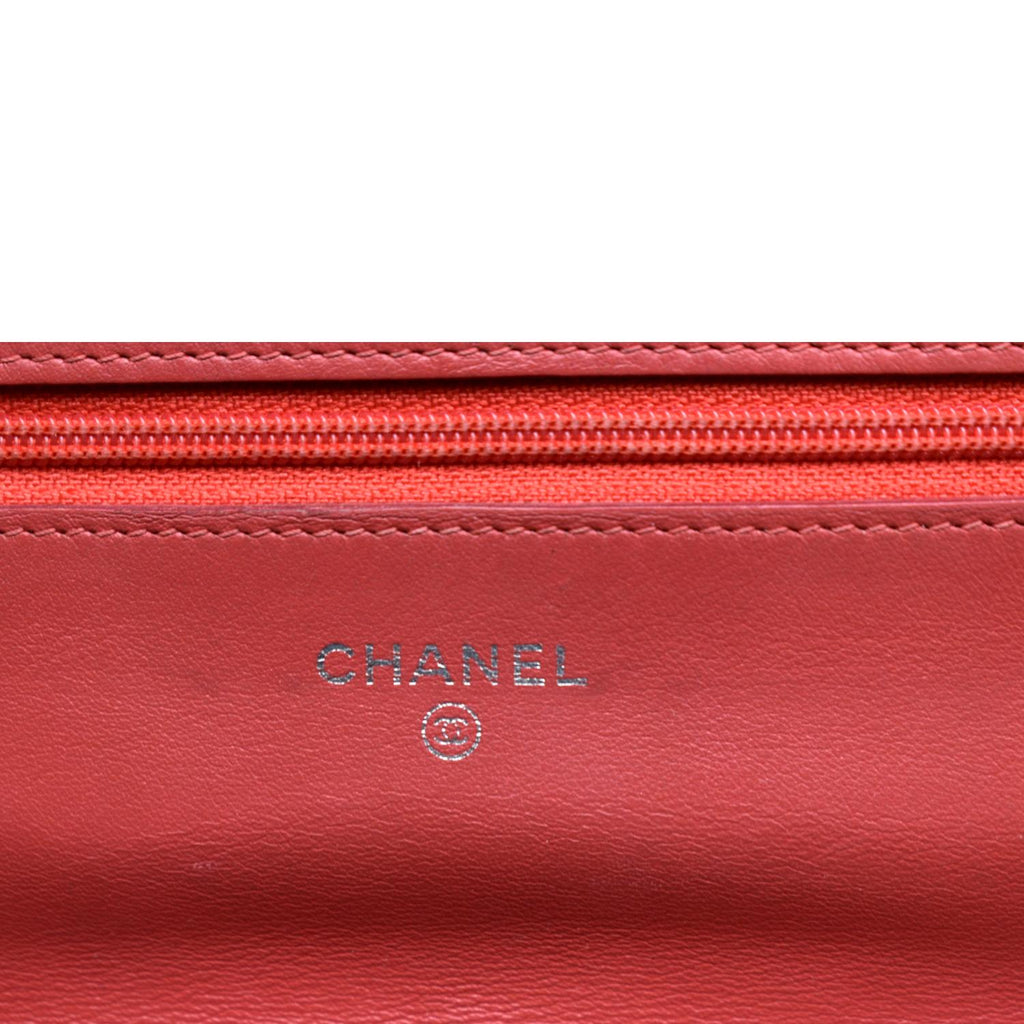 CHANEL WOC Patent Leather Wallet On Chain Clutch Bag Orange