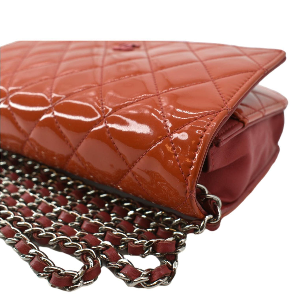 CHANEL WOC Patent Leather Wallet On Chain Clutch Bag Orange