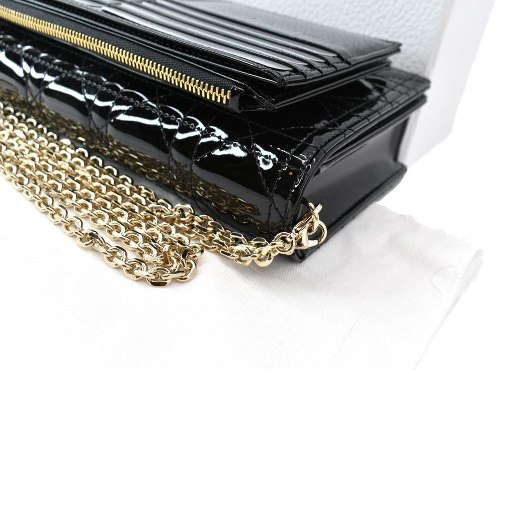 CHRISTIAN DIOR The Lady Dior Leather Chain Pouch Bag Black