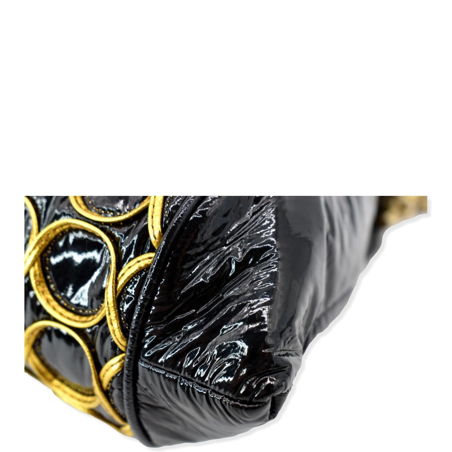 CHANEL CC Embroidered Patent Quilted Chain Clutch Bag Black/Gold