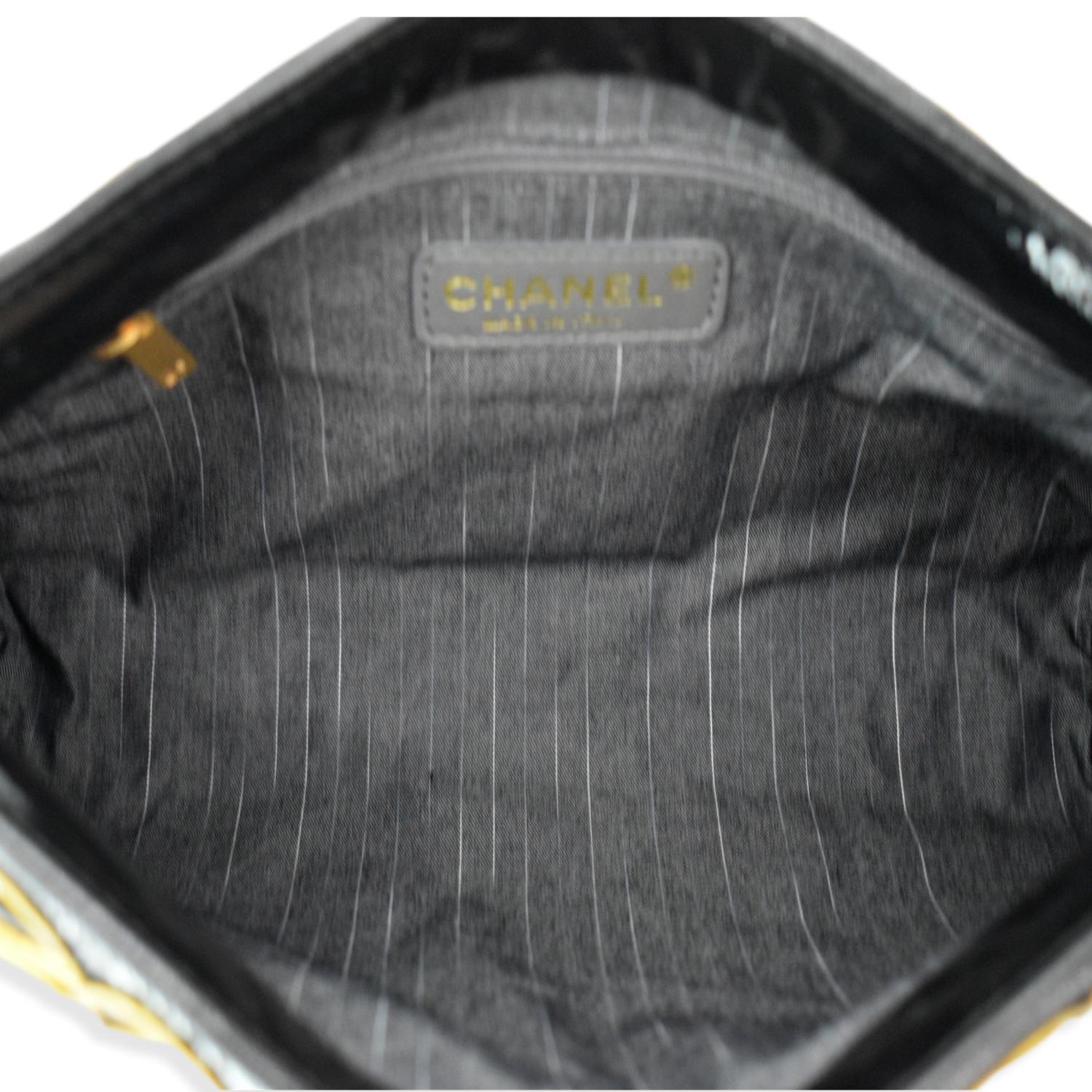 CHANEL CC Embroidered Patent Quilted Chain Clutch Bag Black/Gold