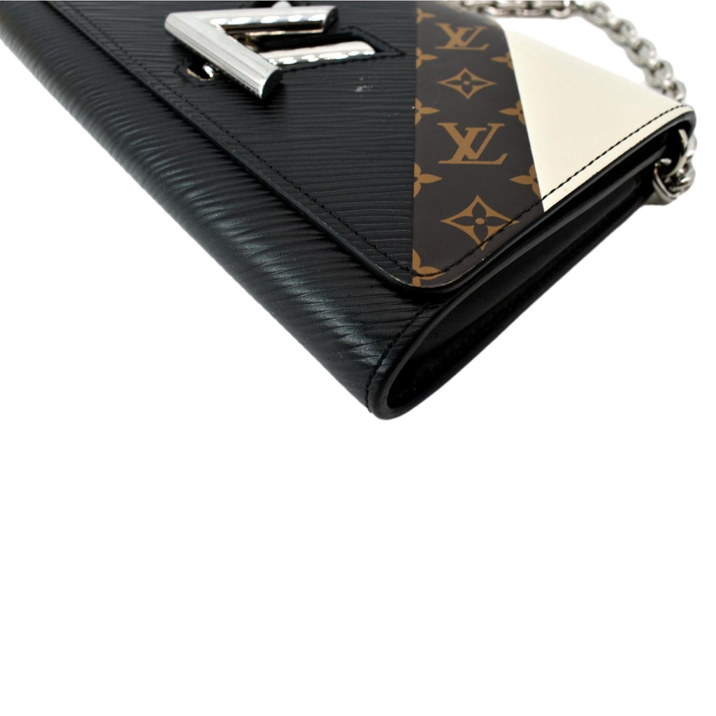 LOUIS VUITTON Twist Color Block Monogram Leather Chain Clutch Black