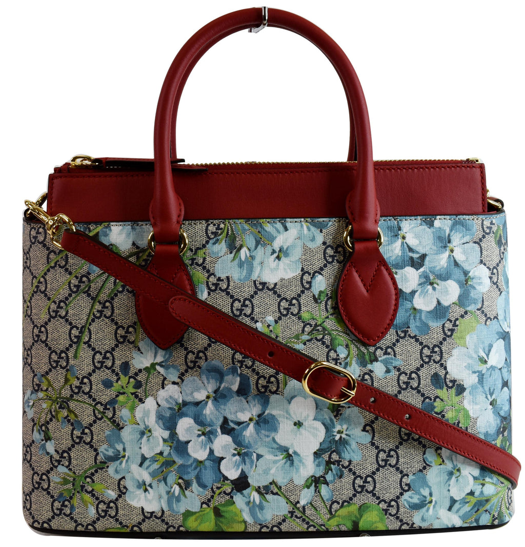 GUCCI Blooms GG Floral Supreme Canvas Leather Satchel Bag Red 546316