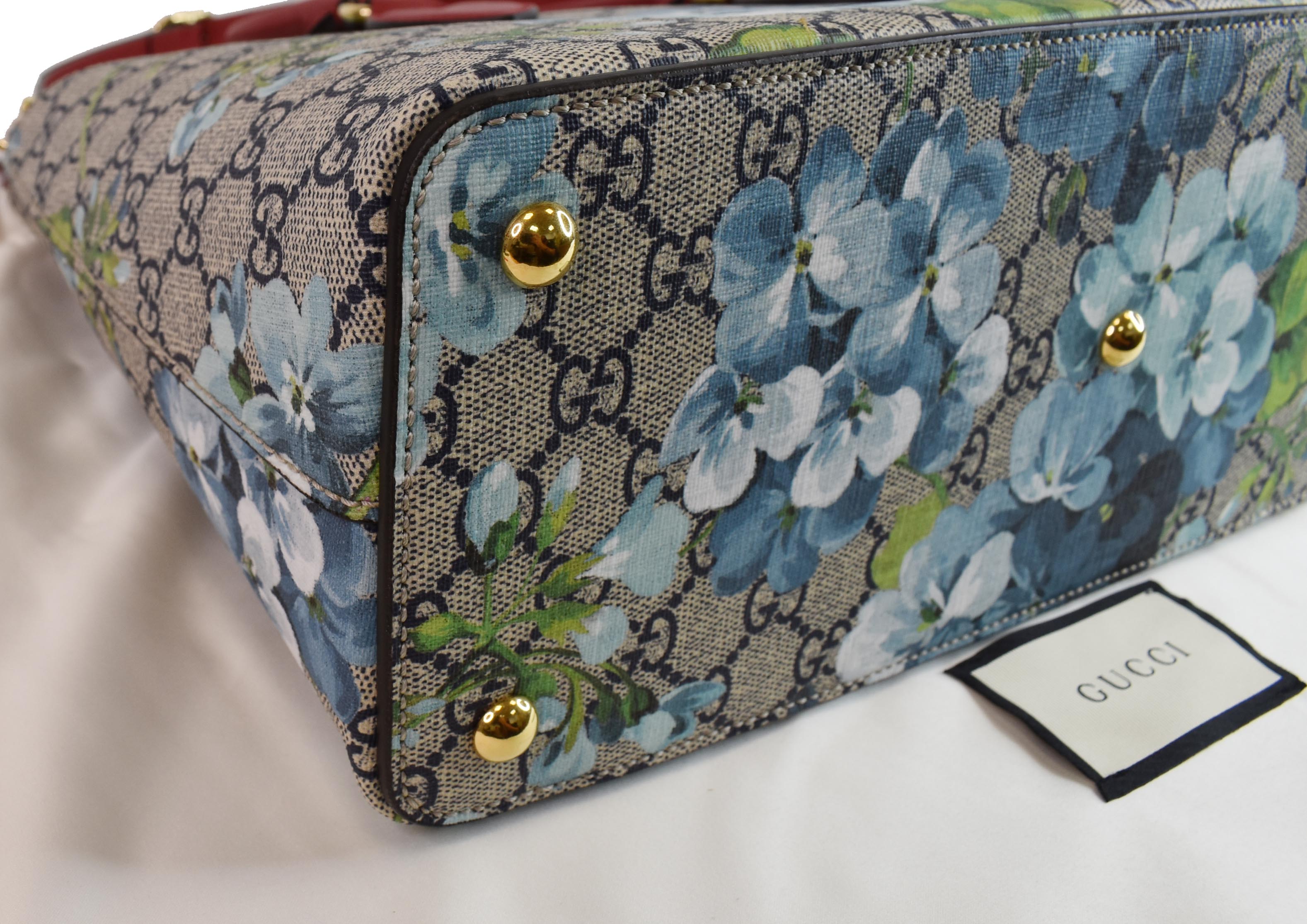 GUCCI Blooms GG Floral Supreme Canvas Leather Satchel Bag Red 546316